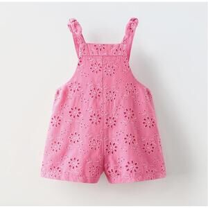 Zara Pink Eyelet Sleeveless Romper Overalls Shortalls Size 18-24M
